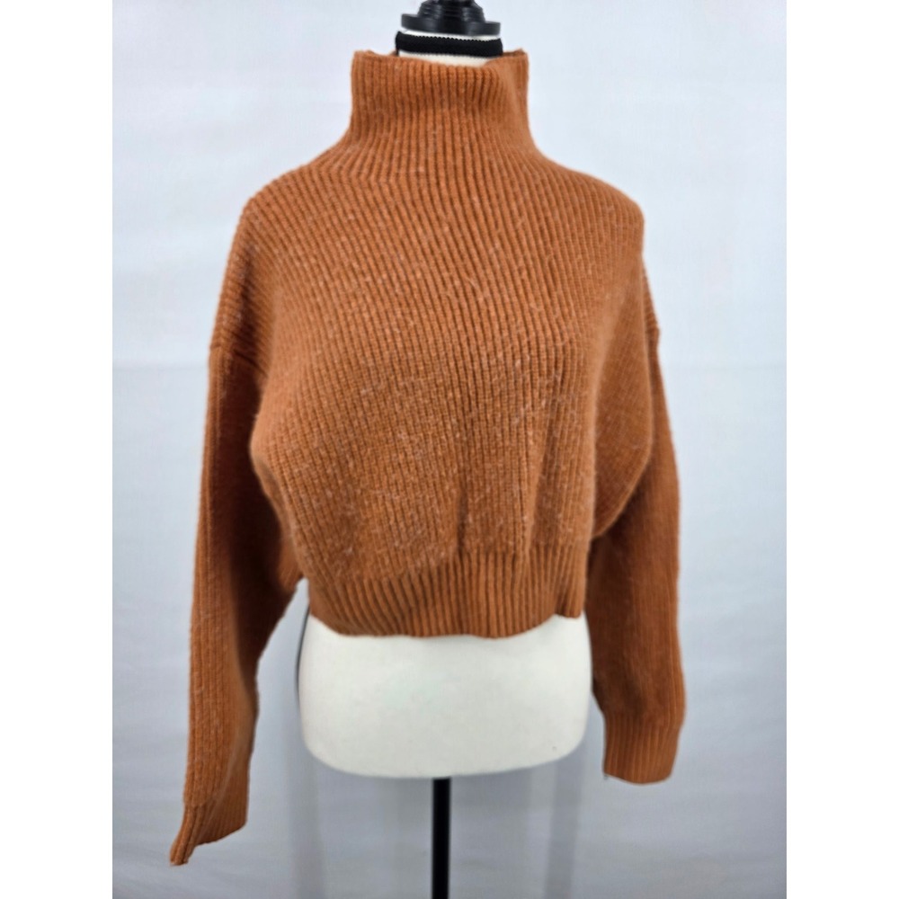 Listicle Women Rust Orange Ribbed Knit Cropped Turtleneck Sweater Small